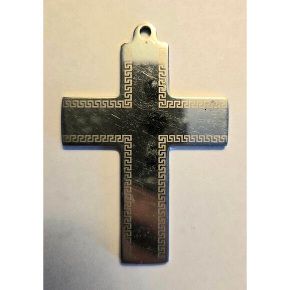 Silver Toned Cross Pendant with Gold Tone Embellishments Around the Edges - Picture 1 of 5